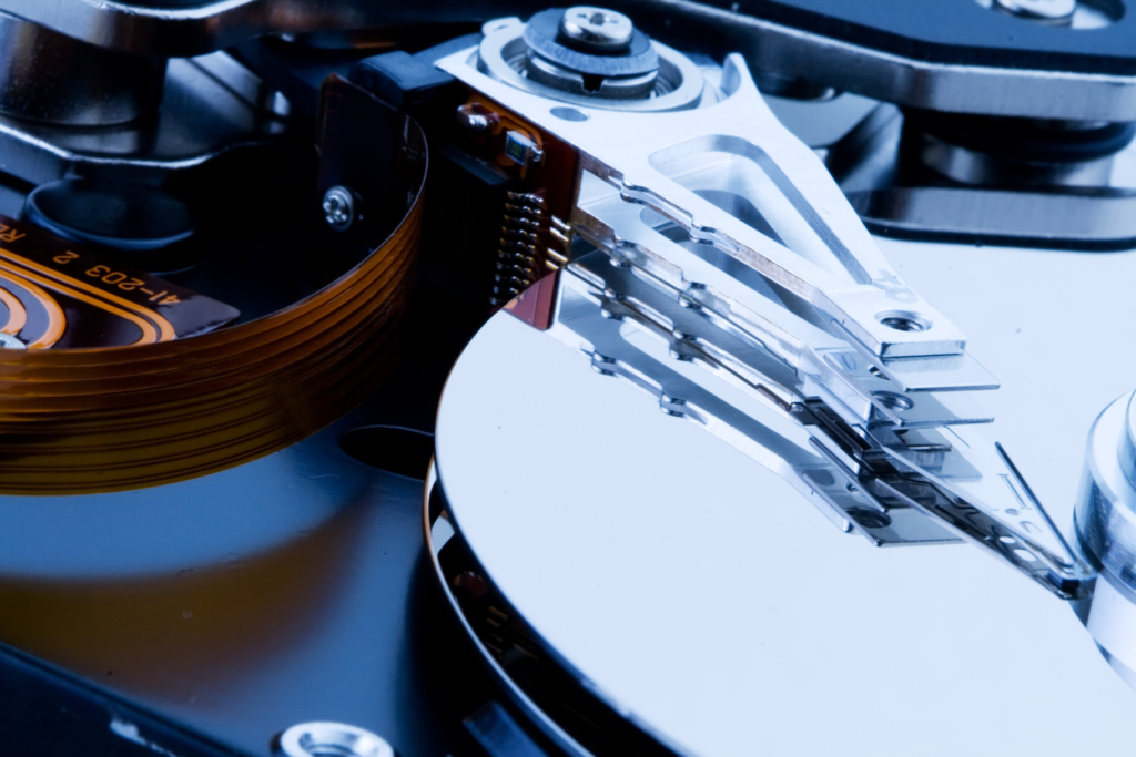 a black and white close-up photo of a high-capacity hard drive