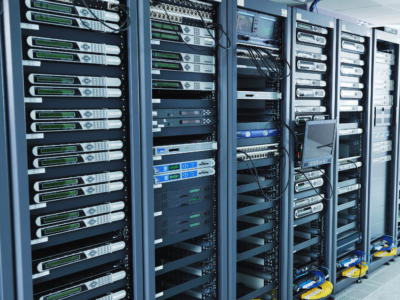 A network server room and raid arrays on the racks