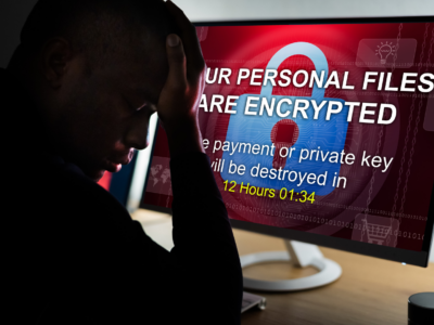 a problematic person with an open computer screen showing a malware attack